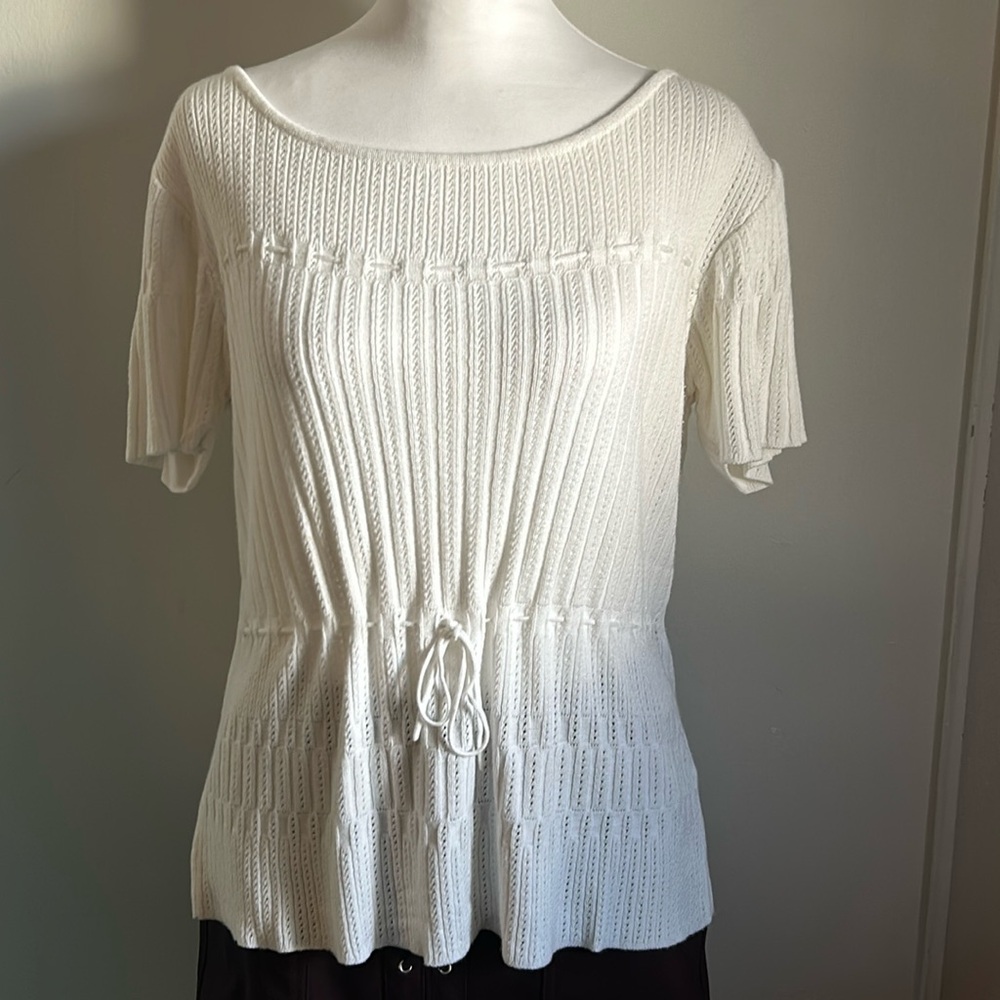 Liz Claiborne Liz Sport Short Sleeve Ribbed Knit  Peplum Lightweight Sweater Top